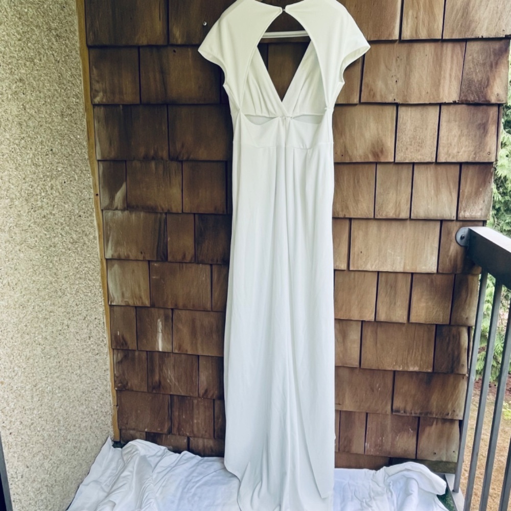Silvia Rufino Long White Wrap Dress with Train and Side Slit Maxi Women's 12 - Picture 11 of 16